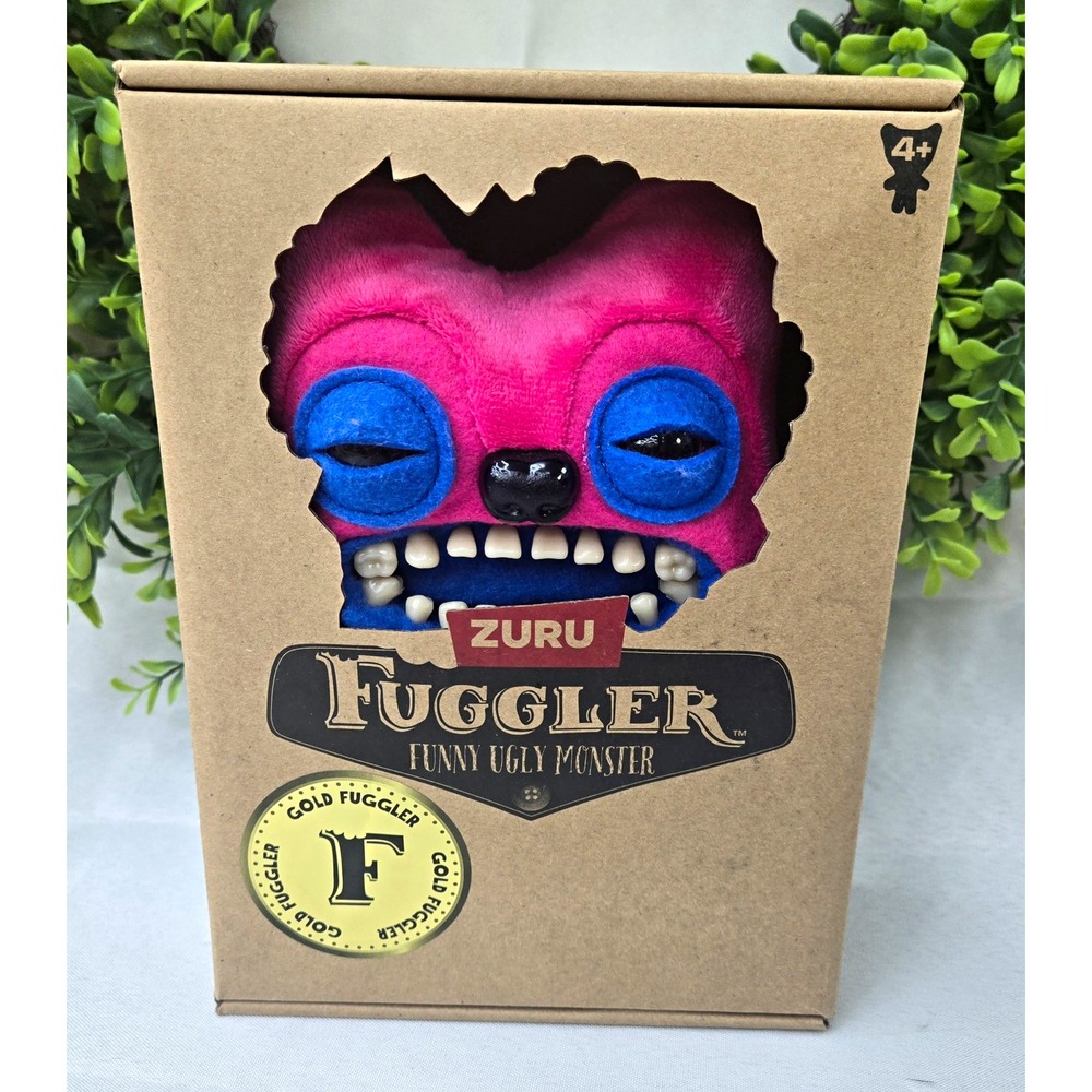 ZURU Fuggler Gold Fuggs Greedy Grinner Pink Blue Monster 9" Plush Toy #134 NIB